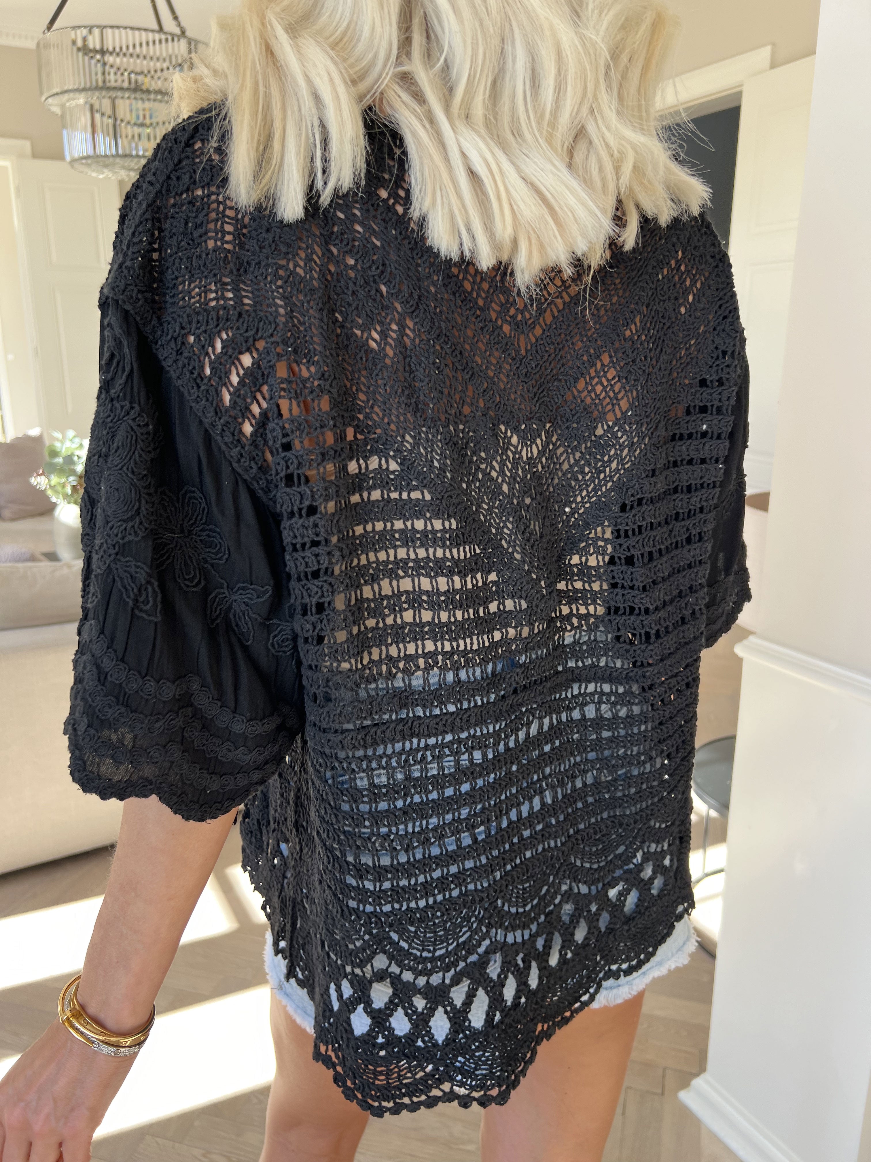 Agnes - Kort hæklet cardigan i bomuld